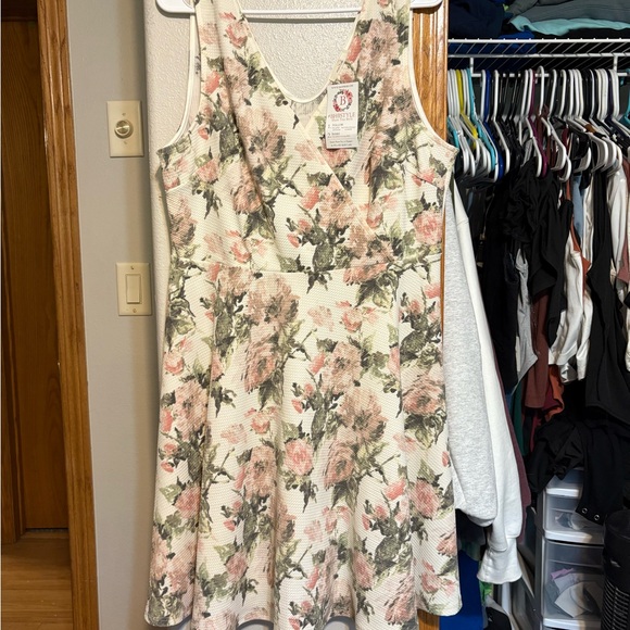 Floral Sleeveless Dress - Cream and Pink - Picture 1 of 2